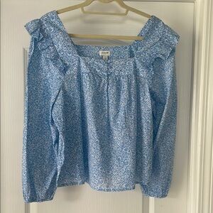 J. Crew Blue Puff Sleeve Ruffled Blouse